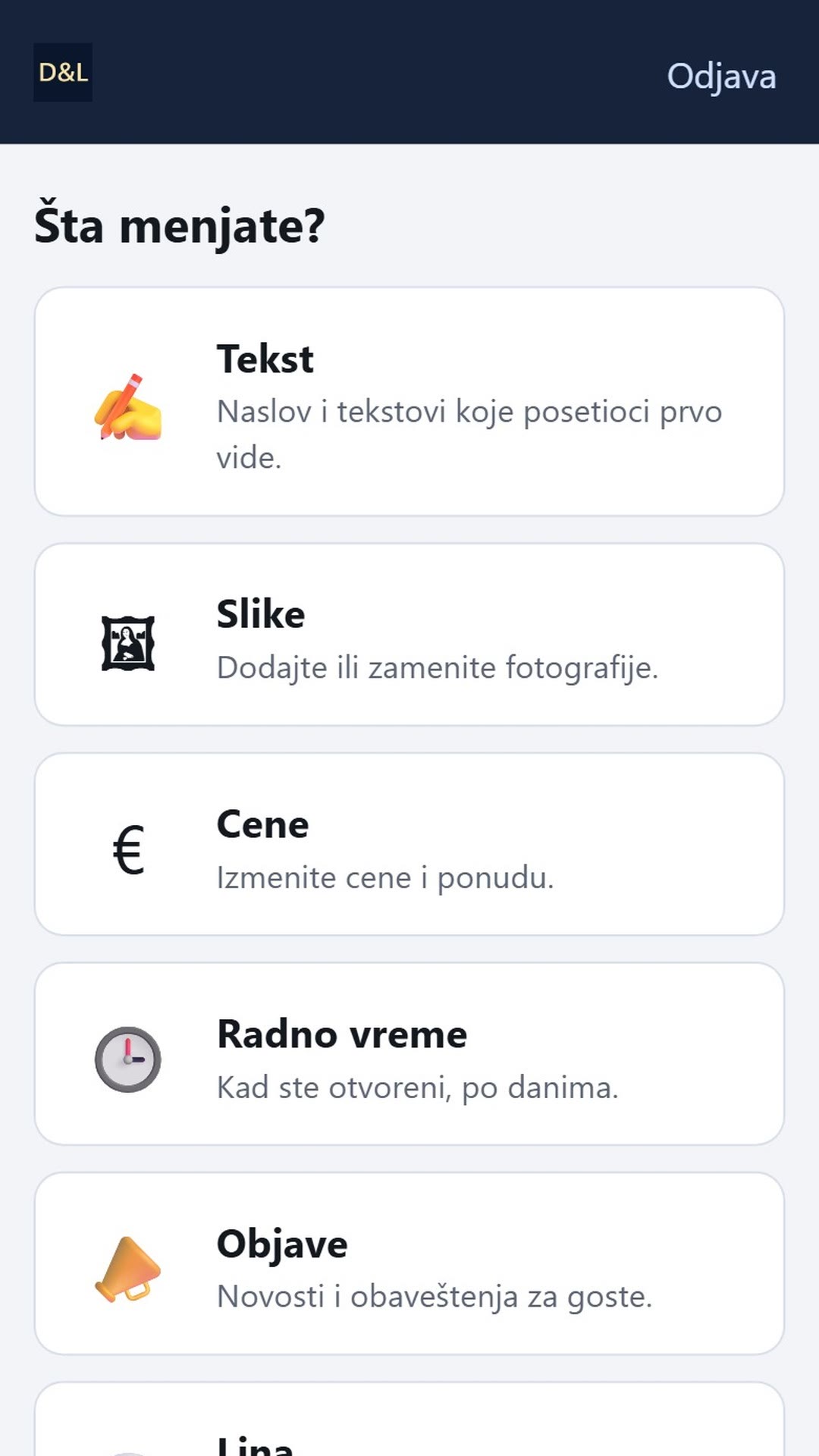 Pocetni ekran DL Panela na telefonu